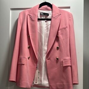 Zara Women's Pink Double-Breasted Blazer